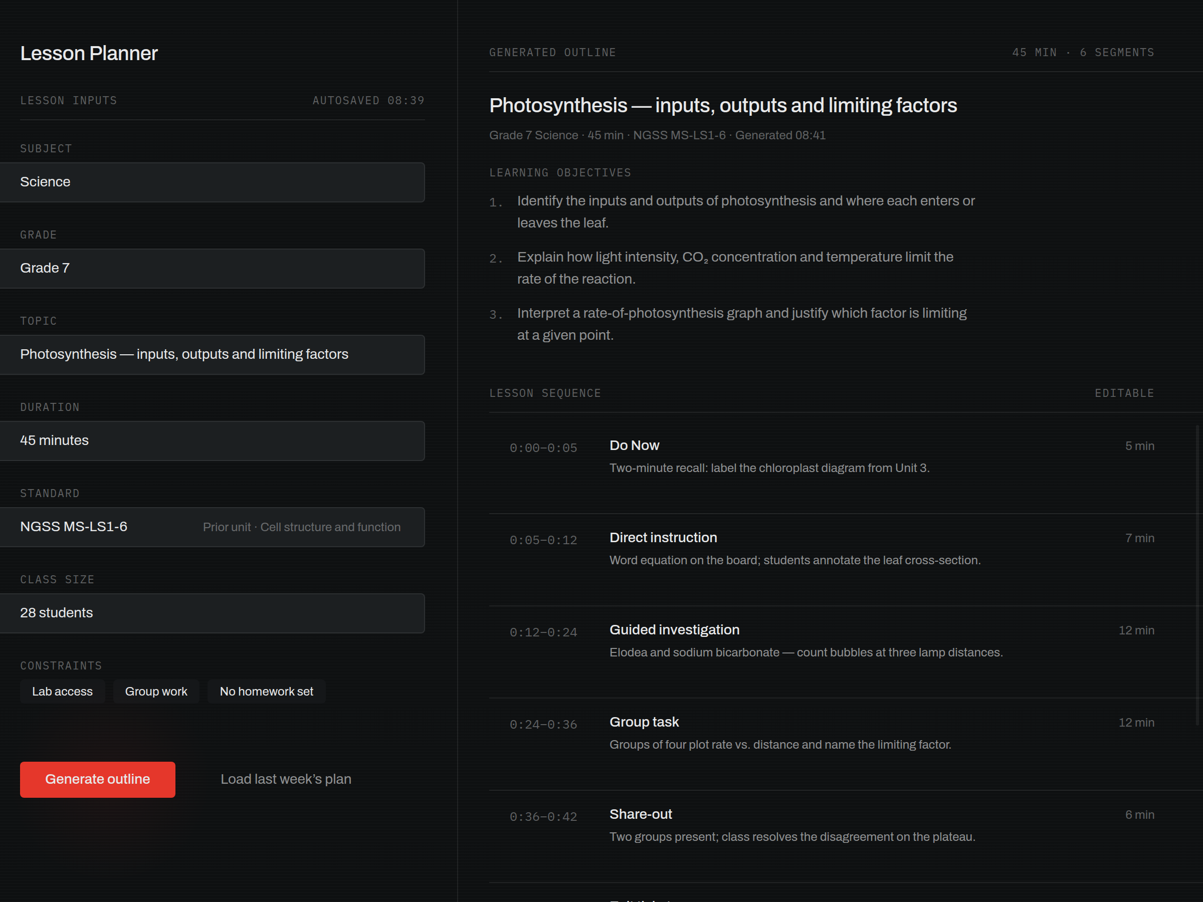 Lesson planner UI — KnottBox