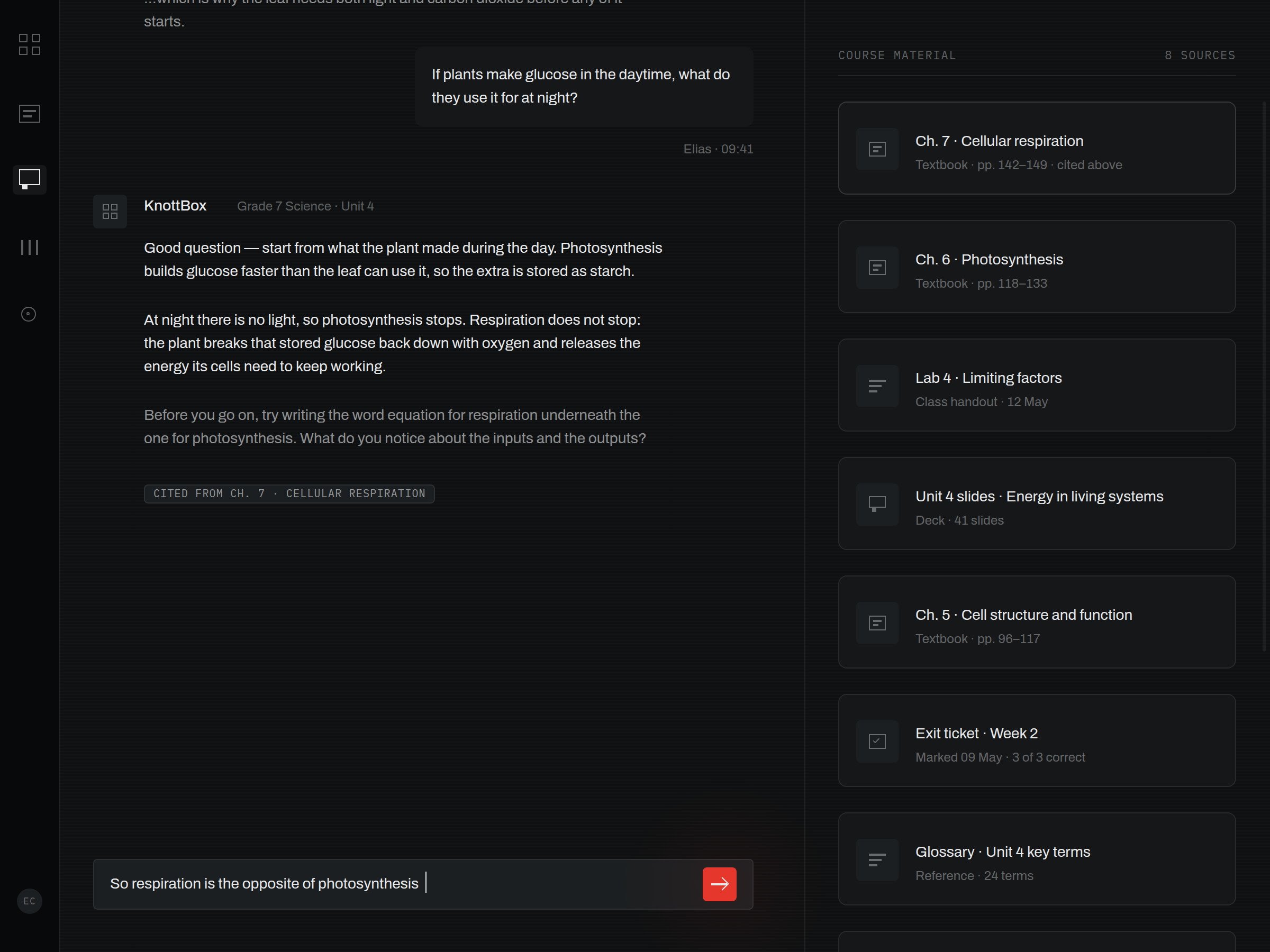 Student chat view — KnottBox